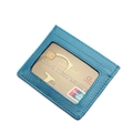 Blue lychee textured leather ID card holder with transparent window and neat stitching - KB33 Single Window / Lake Blue