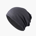 Unisex dark grey knit beanie hat made of soft fleece lined cotton blend for autumn winter - Adjustable / Dark Gray