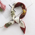 Artistic square silk scarf with cartoon illustrations tied over an open book - 50*50CM / FX-53 Olive Wine Red