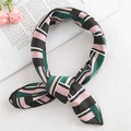 Silk-feel square scarf with geometric stripes in green and pink tied in an elegant knot - 50*50CM / FX-73 Wave Leather Pink Green