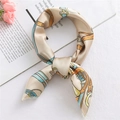 Elegant beige silk square scarf featuring orange and blue equestrian horse bit patterns - 50*50CM / FX-77 Leather Buckle Khaki
