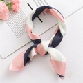 Pink and navy blue geometric striped silk scarf for women in a stylish knot - 50*50CM / FX-67 Striped Pink