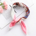 Pink and brown striped geometric square silk scarf with a glossy satin finish texture - 50*50CM / FX-62 Thick Thin Striped Pink