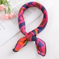 Elegant satin square scarf with geometric patterns in pink and blue tied near roses - 50*50CM / FX-51 Colorful Rhombus