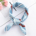 Elegant blue silk scarf with classic red and white stripes tied in a knot on white desk - 50*50CM / FX-69 Striped Light Blue
