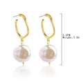 Detailed view of bohemian gold irregular hoop earrings with large baroque pearls - Flat Artificial Pearl Drop C-Shape Style (E1904-10)