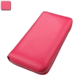 Rose pink pebbled leather RFID passport wallet with secure silver zip-around closure - Rose Red