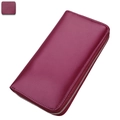 Long leather RFID card holder wallet for women in deep rose red with pebble grain - Rose Purple