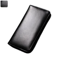 Classic black leather accordion long wallet with litchi grain and zip-around closure - Black