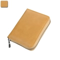 Ginger yellow leather RFID accordion wallet with secure zipper and fine stitching details - Apricot Yellow