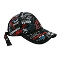 Side view of black graffiti baseball cap with colorful street art print and long strap - Black Japanese Graffiti