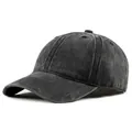 Classic dark grey washed cotton baseball cap featuring a vintage six-panel design - Black
