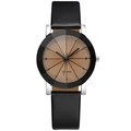Minimalist quartz watch with faceted glass lens and black leather strap for men and women - Women's Black Strap White Dial