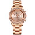 Women's rose gold Geneva watch with crystal bezel and triple dial metal strap - Rose Gold