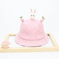 Pink corduroy bucket hat for kids with 3D white rabbit and carrot decoration - Adult 57-58cm / Pink (Rabbit & Carrot)
