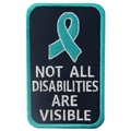 Service dog patch with Not All Disabilities Are Visible text and teal embroidery - Black Teal White Text