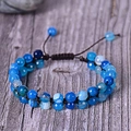 Handmade bohemian double-layer blue agate beaded bracelet with adjustable woven cord - Blue Agate