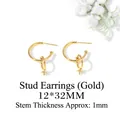 Handmade gold C-shape drop earrings with small balls and cross star charms - MYF090982 Cross Loop / 12*32mm / Gold