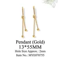 Golden linear knot earring charms with dual drop beads, sized 13x55mm for DIY jewelry - MYE070755 Knot Tassel Ball / 13*55mm / Gold