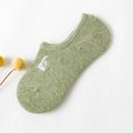 Light green cotton low cut invisible socks with cute white rabbit embroidery detail - Light Green (Rabbit)