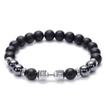 Mens matte black onyx fitness bracelet featuring a silver dumbbell with Live Lift engraving - Hematite