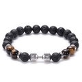 Lava rock and tiger eye beaded fitness bracelet with silver dumbbell lift fit charm - Tiger's Eye