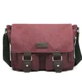 Vintage burgundy canvas messenger bag for men with brown leather trim and silver buckles - Regular / Wine Red