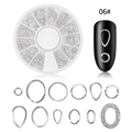 Silver metal nail art rivets in various shapes and sizes with 12-slot storage box - Geometric Rings and Textured Shapes (06#)