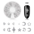 Silberne Metall Mond und Sterne Nagelkunst Nieten in 12-Raster Box Stil 03# - Mond- und Sternformen (03#)