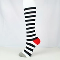 Knee-high compression socks with black and white stripes, red heel, and gray toe detail - S/M / Zebra Pattern B (Black White Stripes Red Heel)
