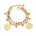 Double-layered gold tree of life bracelet with religious medallions and cubic beads - Gold Color Double Layer St Benedict Coin