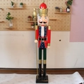 180cm wooden nutcracker soldier figure in red and gold uniform holding a scepter - Classic