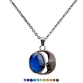 Moon shaped mood stone necklace in stainless steel showing color changing gemstone range - Moon Gemstone Necklace
