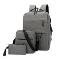 3-piece grey waterproof oxford business backpack set with shoulder bag and small pouch - Three-Piece Set / Light Gray