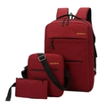 3-piece dark red canvas backpack set with shoulder bag and pouch for business travel - Three-Piece Set / Red