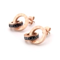 Boucles d'oreilles double anneau or rose avec chiffres romains et cristaux noirs élégants - Noir