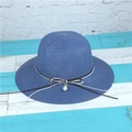 Sombrero de sol azul marino para mujer con lazo bicolor y colgante de perla elegante - M (56-58cm) / Azul Marino