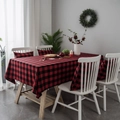 Classic red and black buffalo plaid linen tablecloth and chair covers for Christmas decor - Red and Black Grid