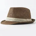 Classico cappello fedora in paglia marrone con nastro crema per uomo e donna - M / Caffè con Fascia Beige
