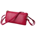 Detail of rose red lychee grain leather crossbody bag with golden metal hardware and zipper - Rose Red