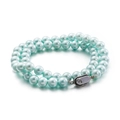 Bracciale a doppio strato con perle azzurre da 8mm e chiusura ovale in argento - Blu