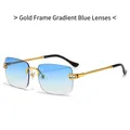 Gafas de sol cuadradas sin montura con patillas de metal dorado y lentes azules degradados - Montura Dorada Lente Azul Degradado