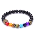 Lava stone chakra bracelet with matte black beads, paw print and heart charms - Gold-Frosted Stone