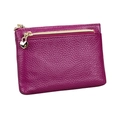Compact magenta genuine leather coin purse with heart zipper and pebble texture - Purple