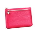 Pink genuine leather coin purse for women with a gold heart-shaped zipper slider - Rose Red