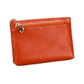 Orange genuine leather coin purse with silver heart-shaped zipper pull for women - Brown