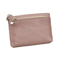 Detail of pink lychee grain leather wallet with a gold heart shaped zipper puller - Light Pink