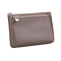 Brown lychee pattern genuine leather coin purse with heart shaped metal zipper puller - Mauve
