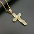 Collana a croce in acciaio inossidabile placcato oro hip-hop con strass in cristallo - Pendaglio singolo dorato grande