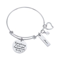 Adjustable silver bangle with Mom tag, pearl, heart charm and engraved sentiment - Silver